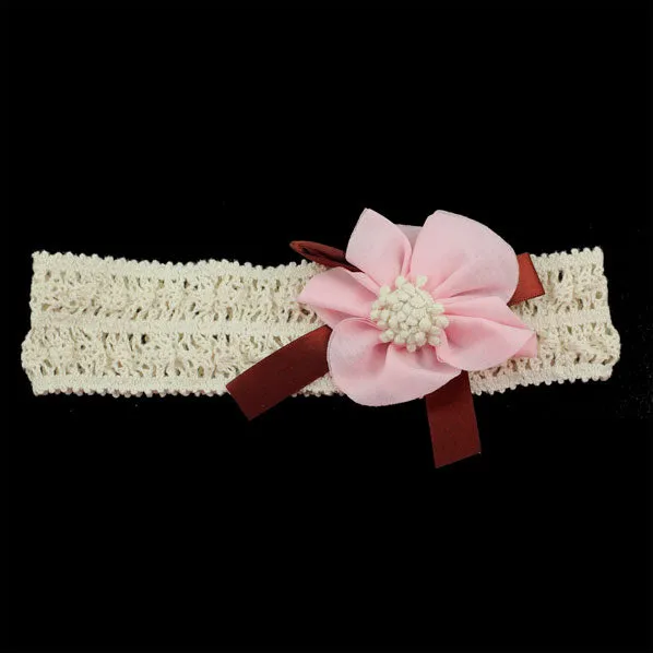 Girls Crochet Stretch Headband with Bow and Flower