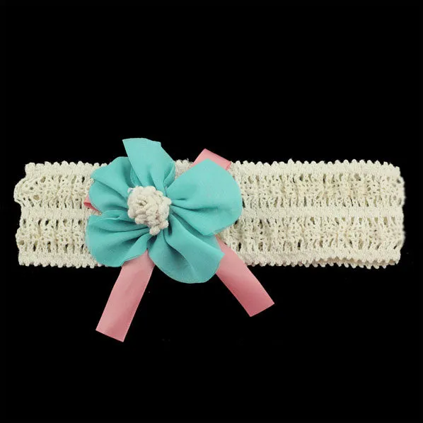 Girls Crochet Stretch Headband with Bow and Flower