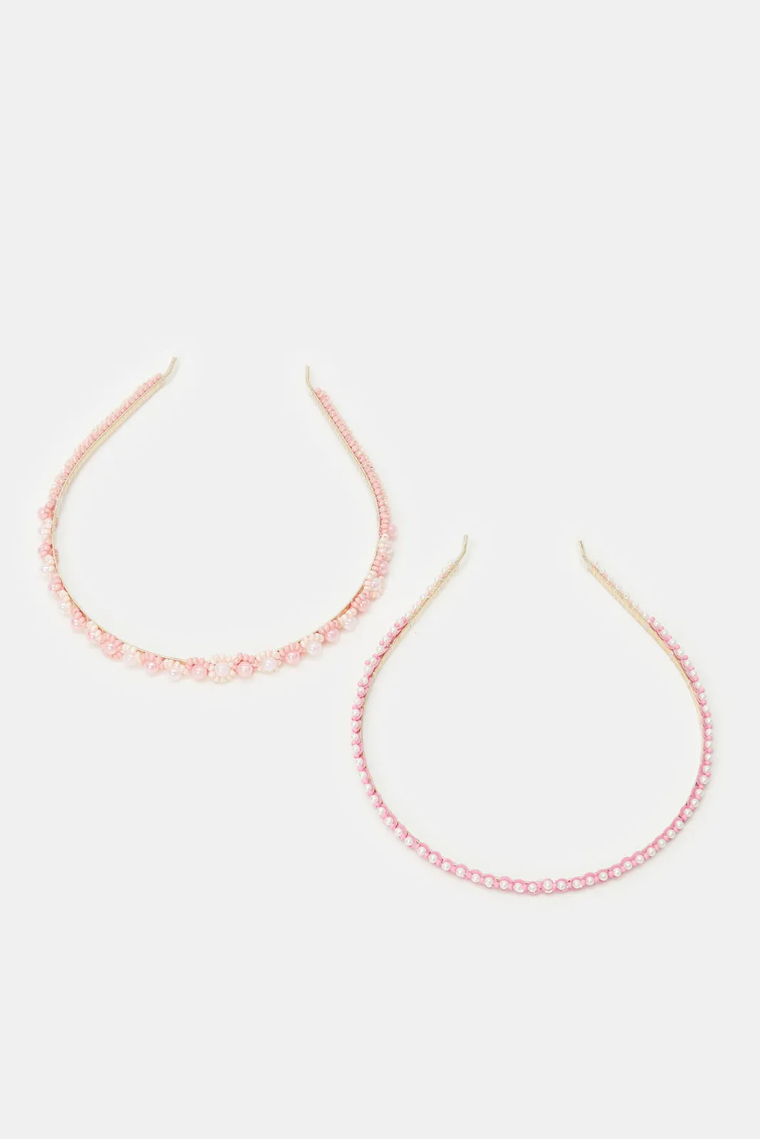 Girls Pink Pearls Embellished Headband Set (2 Piece)