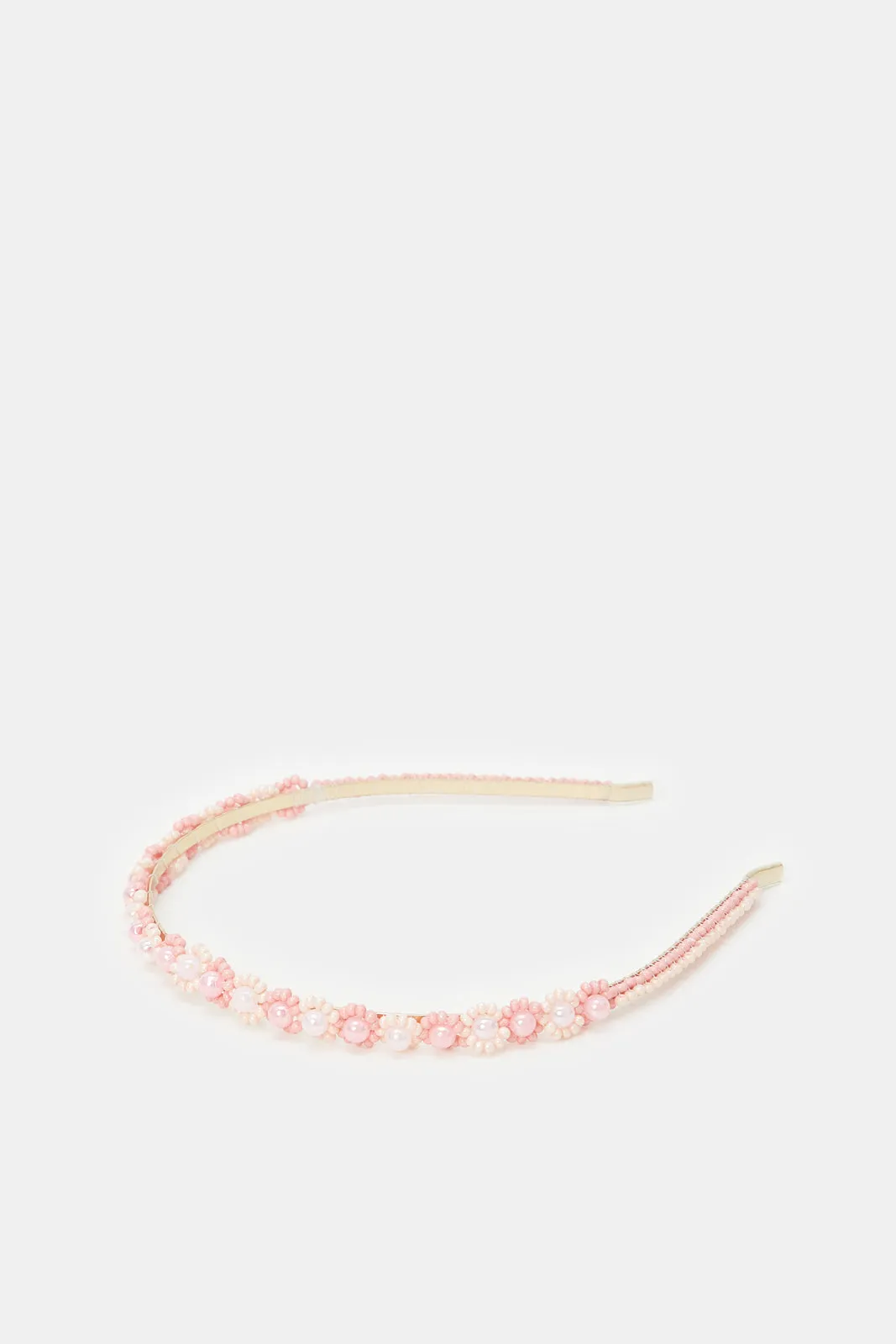 Girls Pink Pearls Embellished Headband Set (2 Piece)