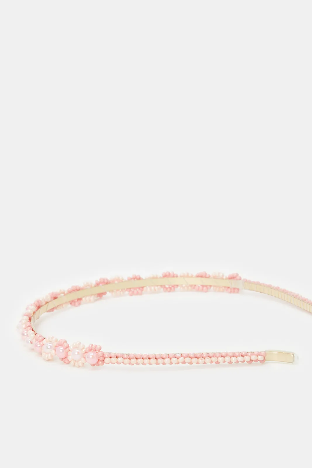 Girls Pink Pearls Embellished Headband Set (2 Piece)