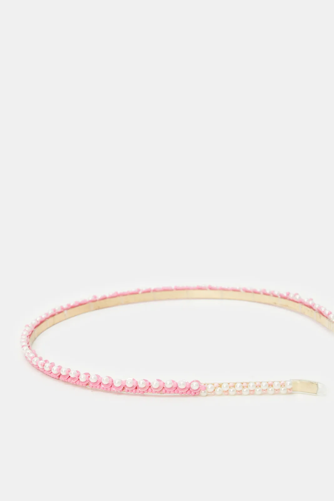 Girls Pink Pearls Embellished Headband Set (2 Piece)