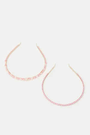 Girls Pink Pearls Embellished Headband Set (2 Piece)