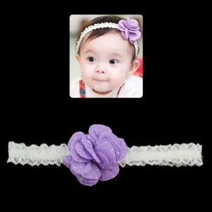 Girls White Lace Stretch Hairband with Dotted Flower