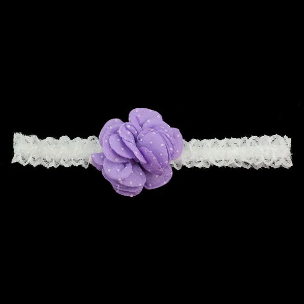 Girls White Lace Stretch Hairband with Dotted Flower