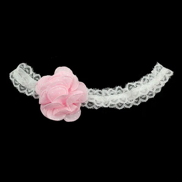 Girls White Lace Stretch Hairband with Dotted Flower