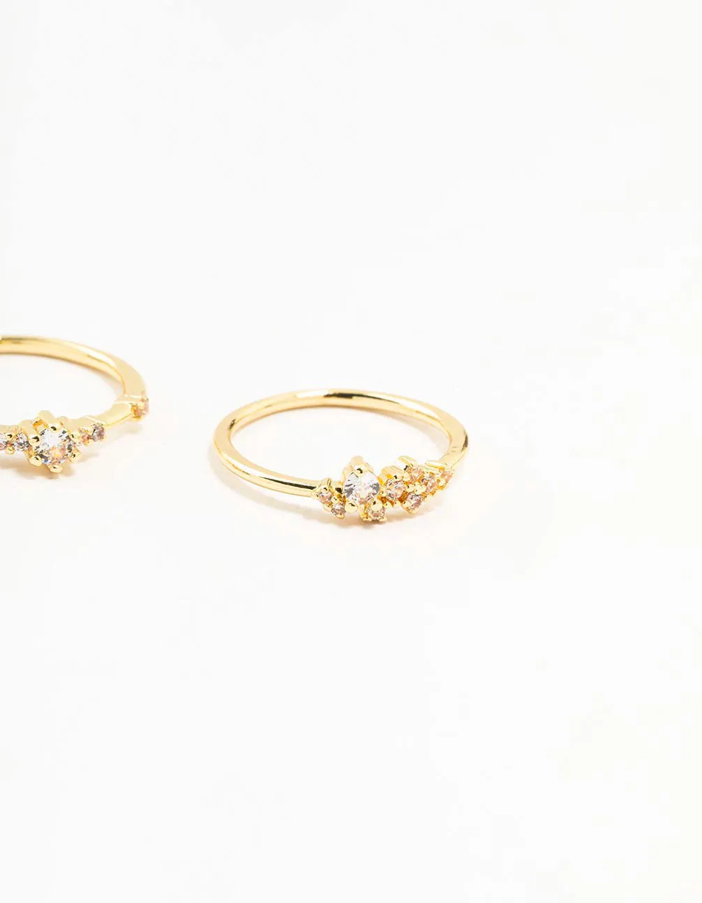 Gold Plated Dainty Cubic Zirconia Cluster Rings 3-Pack