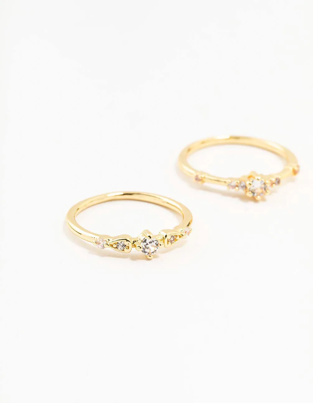 Gold Plated Dainty Cubic Zirconia Cluster Rings 3-Pack