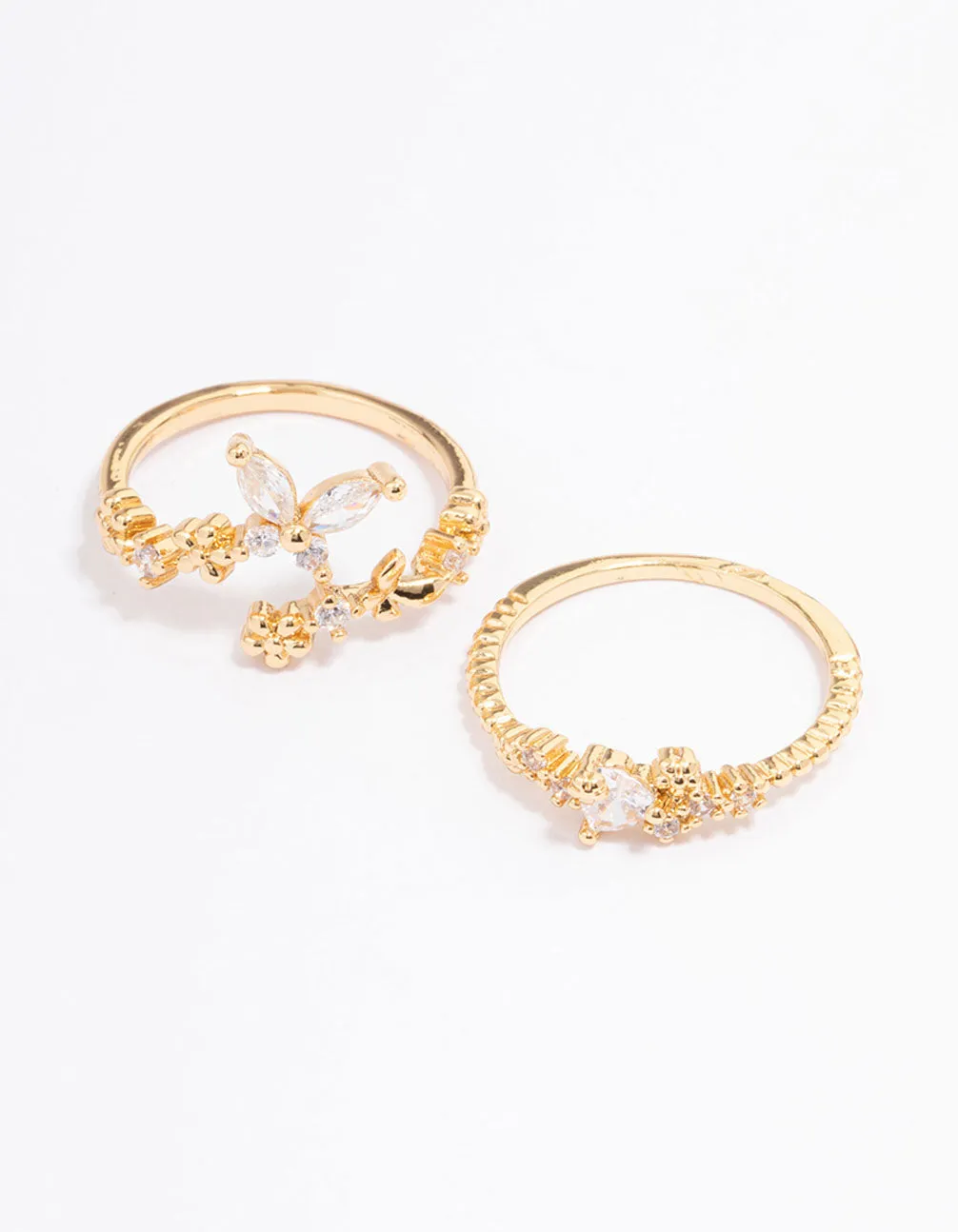 Gold Plated Floral Stone Ring Pack