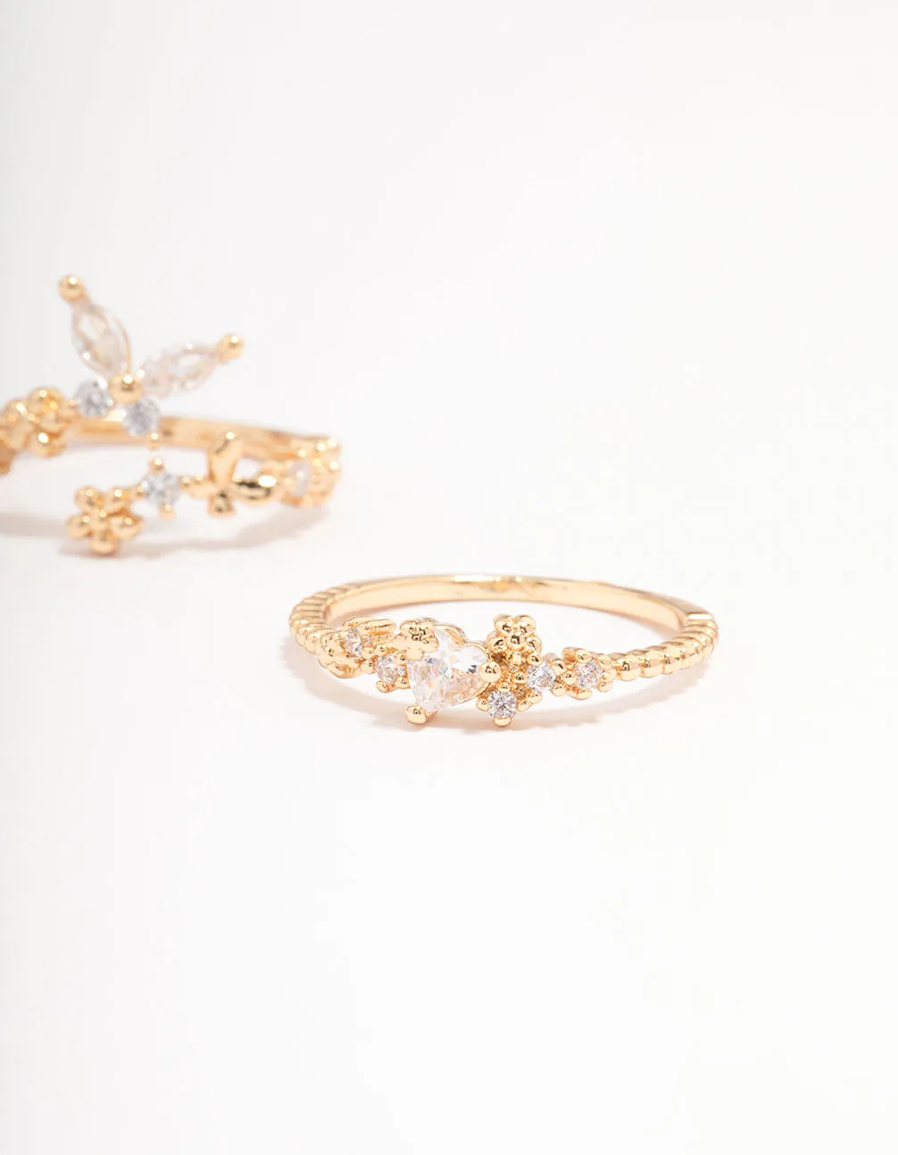 Gold Plated Floral Stone Ring Pack