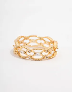 Gold Plated Marquise Band Cubic Zirconia Ring