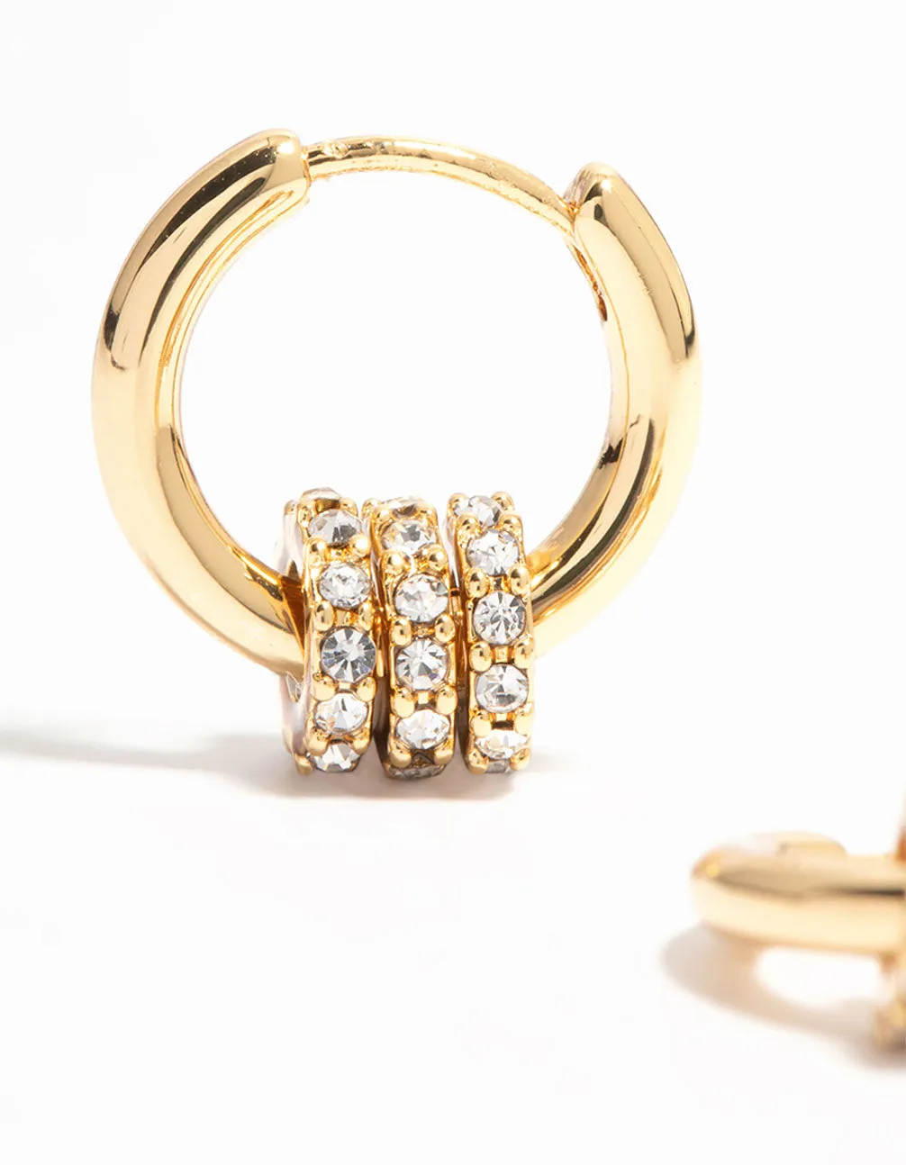 Gold Plated Mini Diamante Rings Huggie Earrings