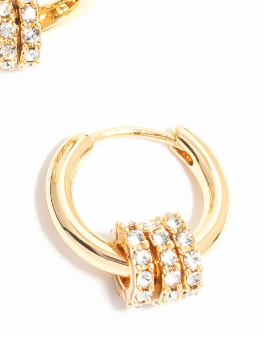 Gold Plated Mini Diamante Rings Huggie Earrings