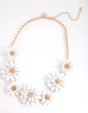 Gold White Daisy Necklace