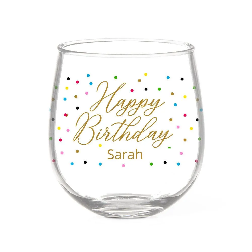 Happy Birthday Stemless Wine Glass