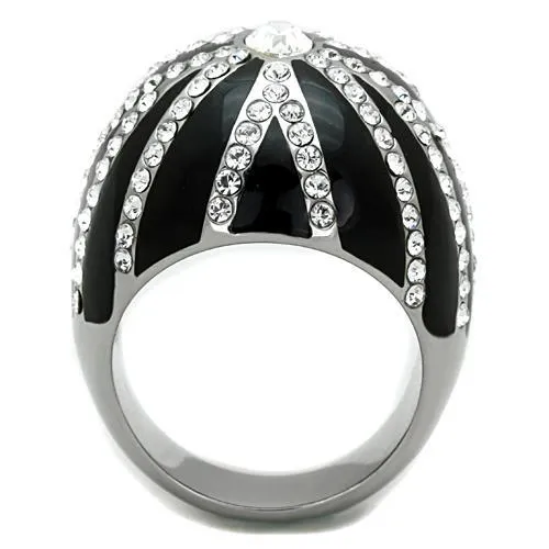 High polished (no plating) Stainless Steel Ring with Top Grade Crystal in Clear for Women Style TK1679