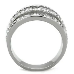 High polished (no plating) Stainless Steel Ring with Top Grade Crystal in Clear for Women Style TK2029