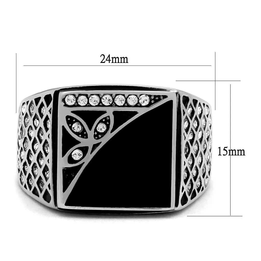 High polished (no plating) Stainless Steel Ring with Top Grade Crystal in Clear for Women Style TK711