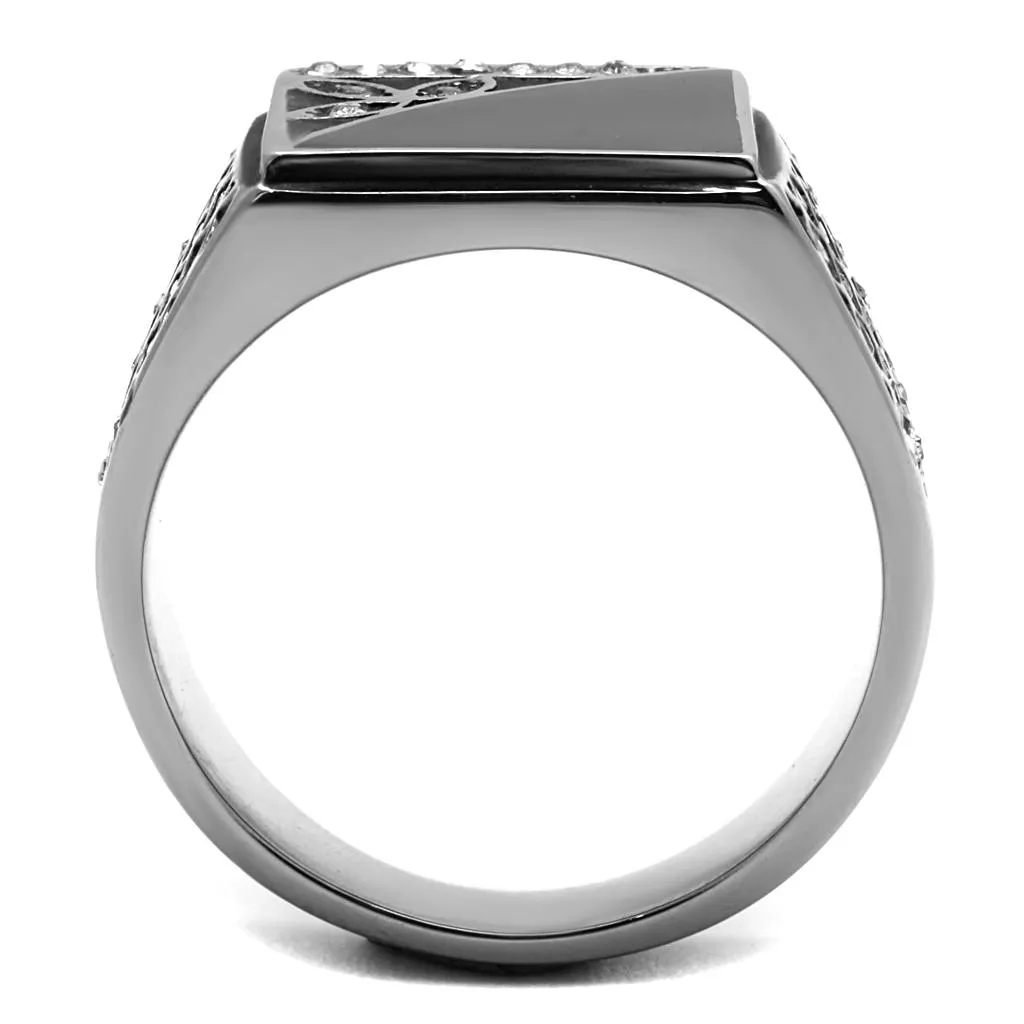 High polished (no plating) Stainless Steel Ring with Top Grade Crystal in Clear for Women Style TK711