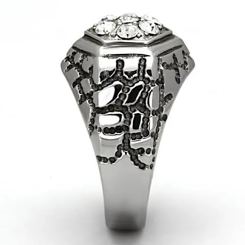 High polished (no plating) Stainless Steel Ring with Top Grade Crystal in Clear for Women Style TK960