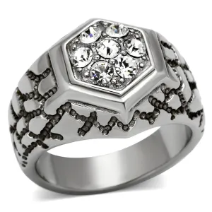 High polished (no plating) Stainless Steel Ring with Top Grade Crystal in Clear for Women Style TK960