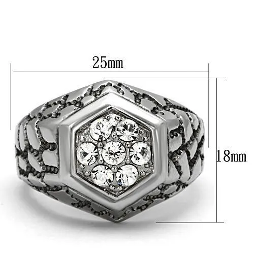 High polished (no plating) Stainless Steel Ring with Top Grade Crystal in Clear for Women Style TK960