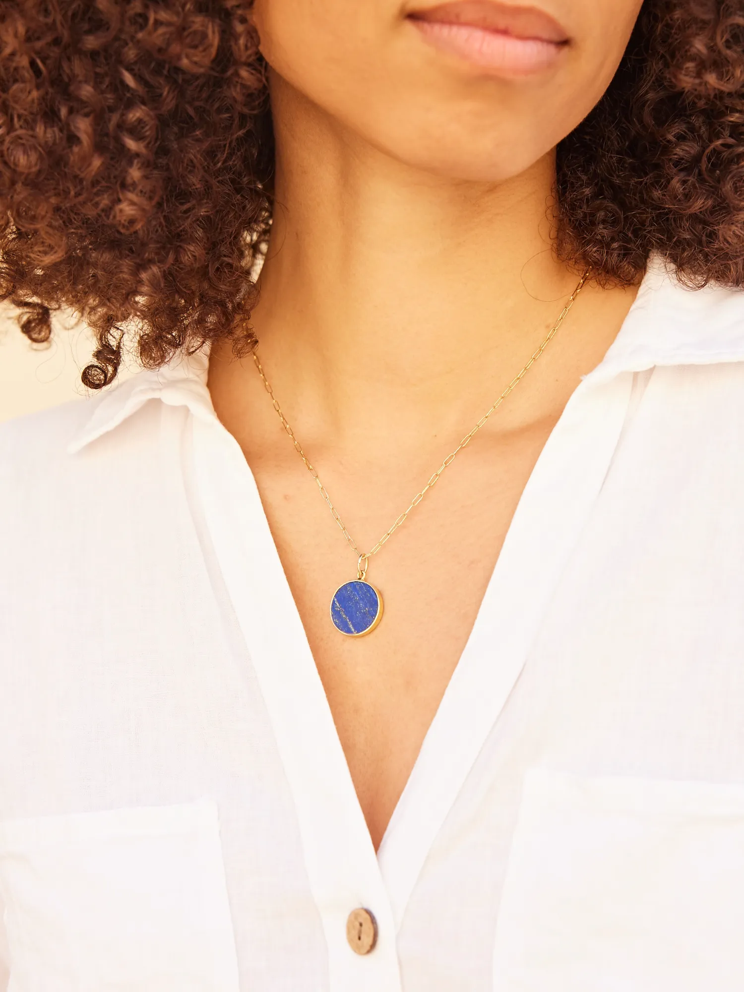 Jessica Lapis Coin Pendant Necklace