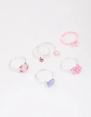 Kids Silver Crystal Butterfly Ring 6-Pack