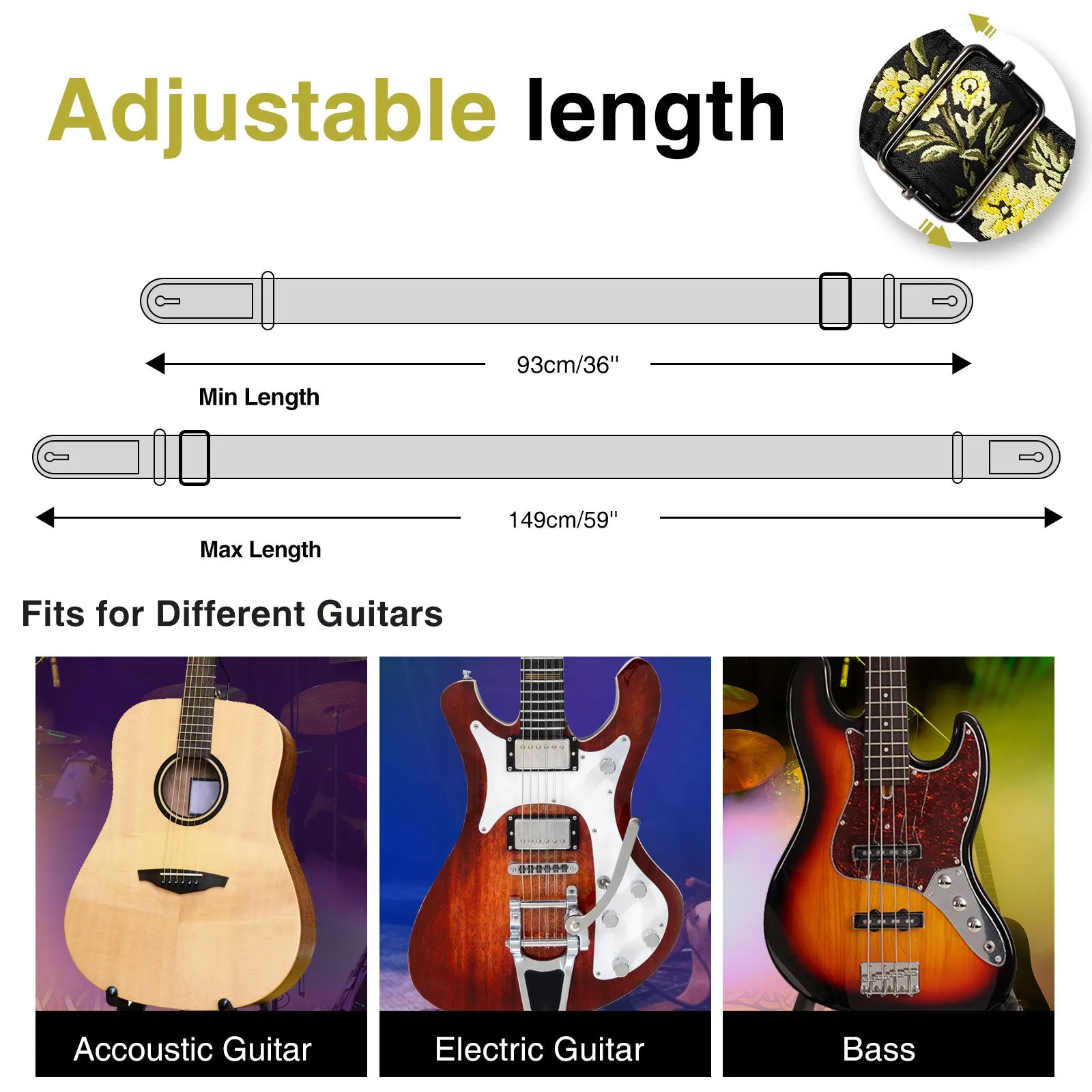 LEKATO LGS-6 Guitar Strap Embroidered Bohemian Style