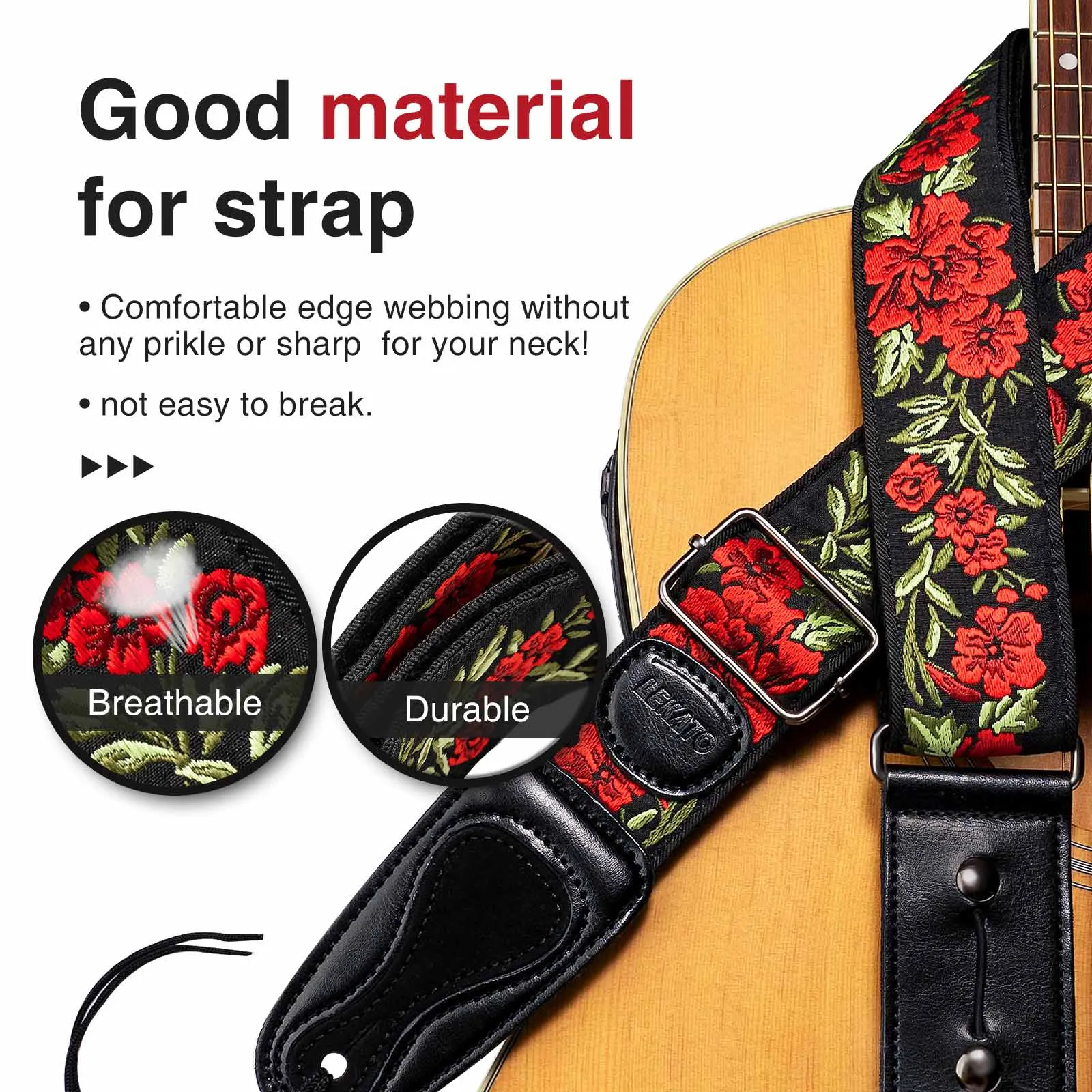 LEKATO LGS-6 Guitar Strap Embroidered Bohemian Style