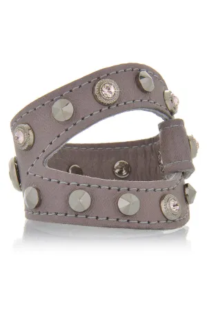 LK DESIGNS BORIS Leather Crystal Wristband Bracelet