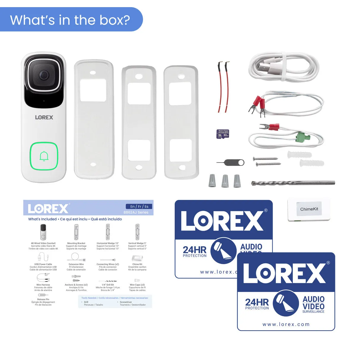 Lorex 4K Wi-Fi Video Doorbell (Wired, 32GB, Cloud-Enabled)