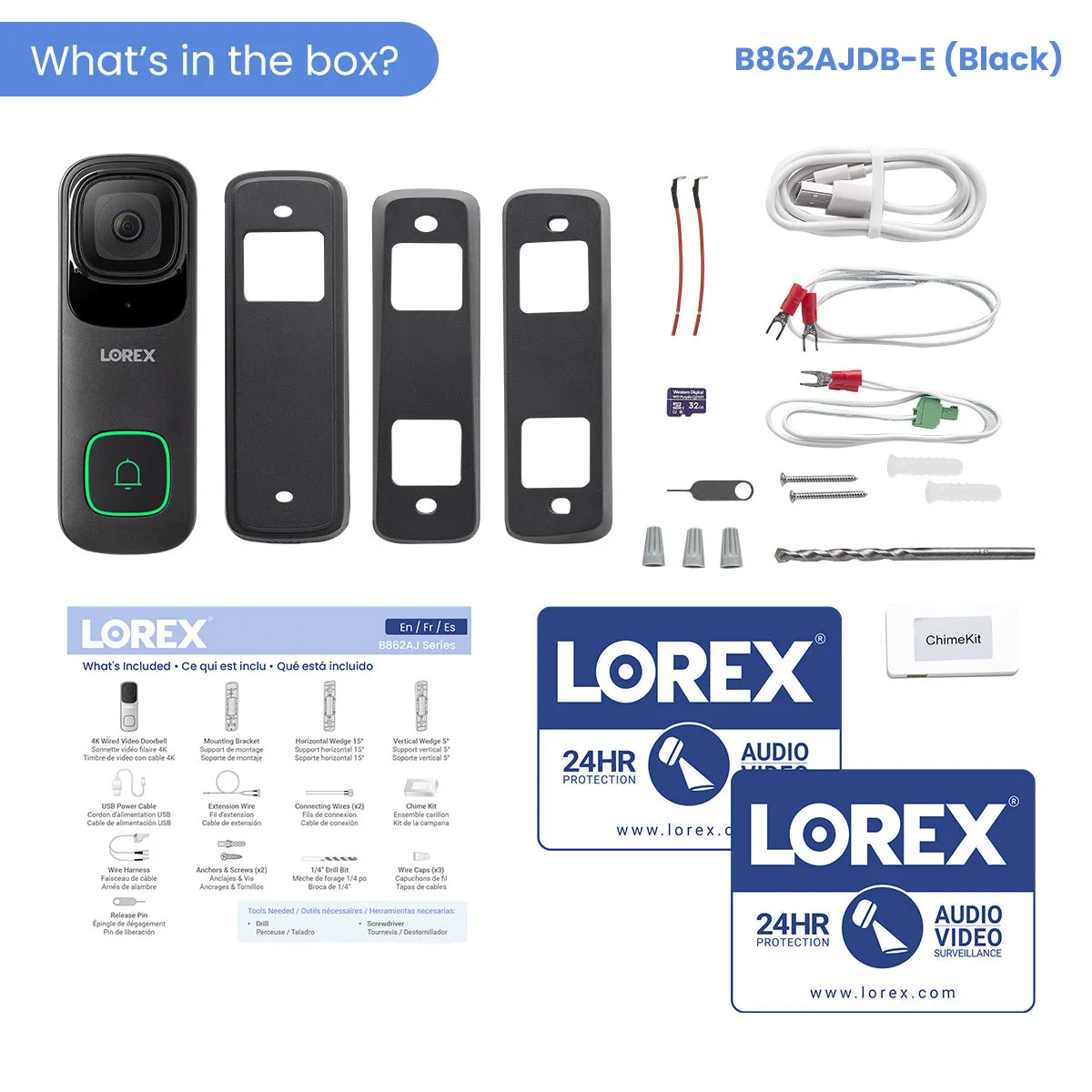 Lorex 4K Wi-Fi Video Doorbell (Wired, 32GB, Cloud-Enabled)