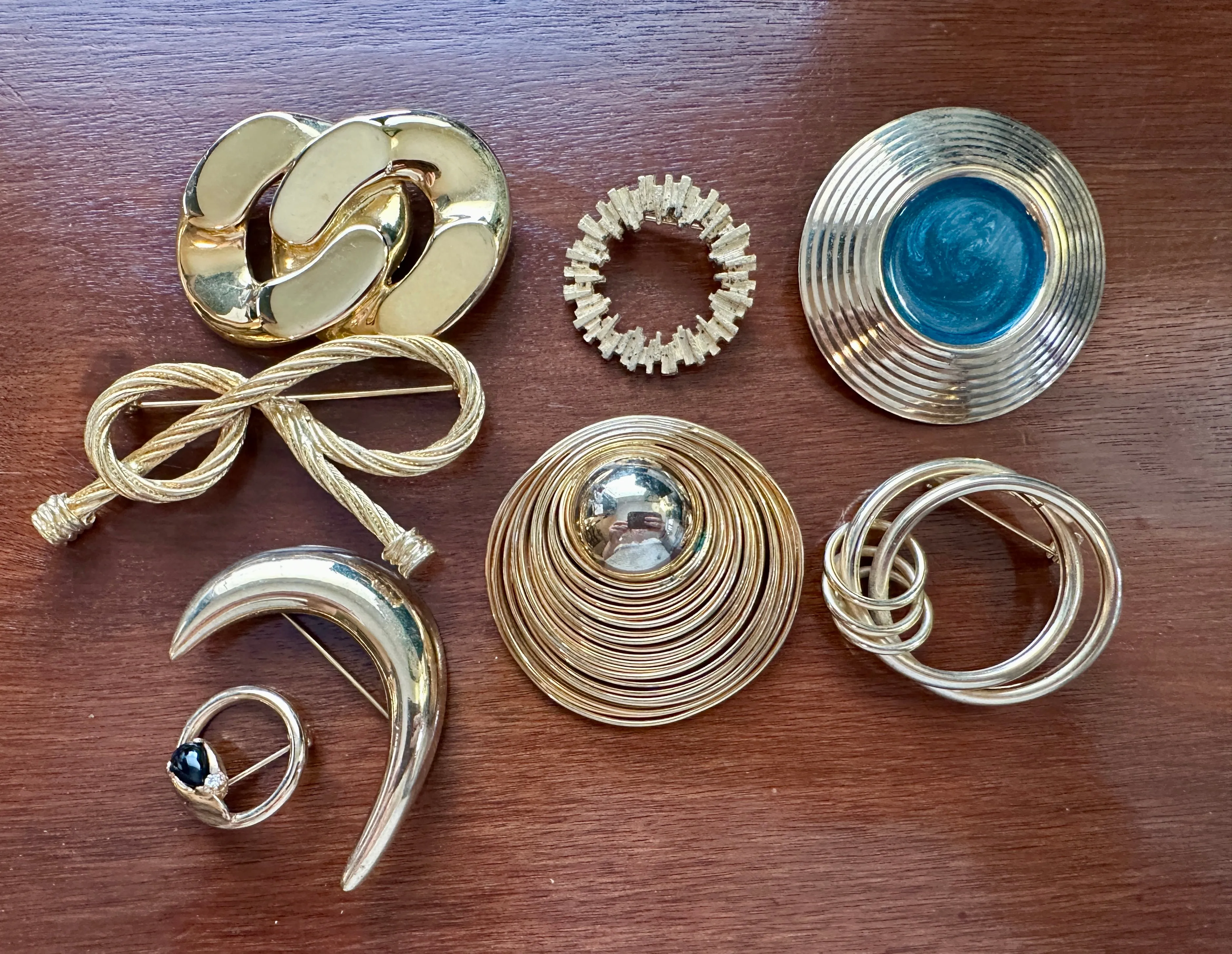 Lot of Vintage 80's LARGE Gold Tone Brooches Abstract Modern Enamel