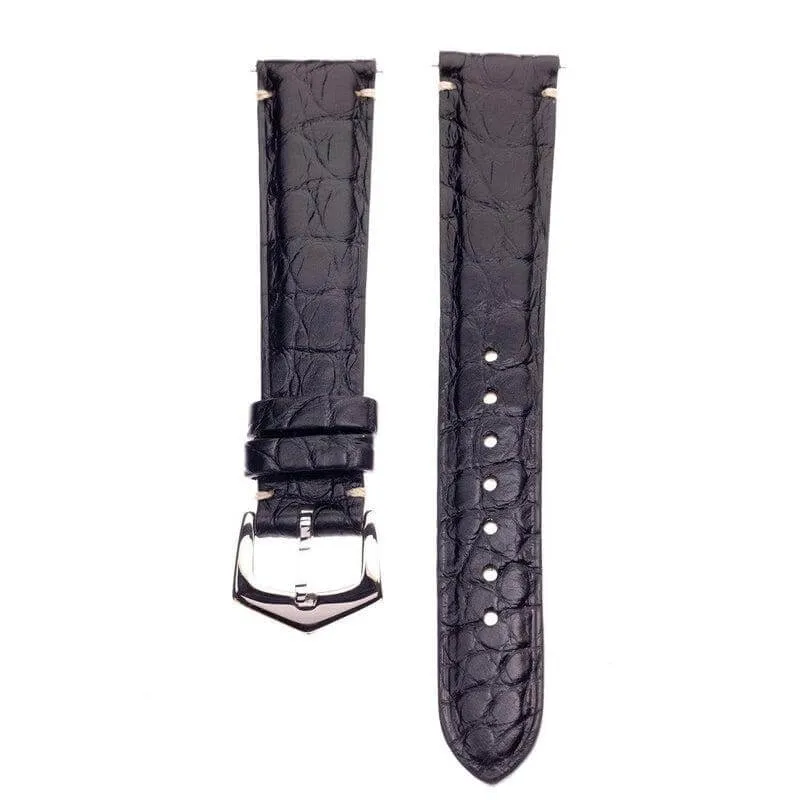 Matt Black Alligator Minimal Stitches Watch Strap