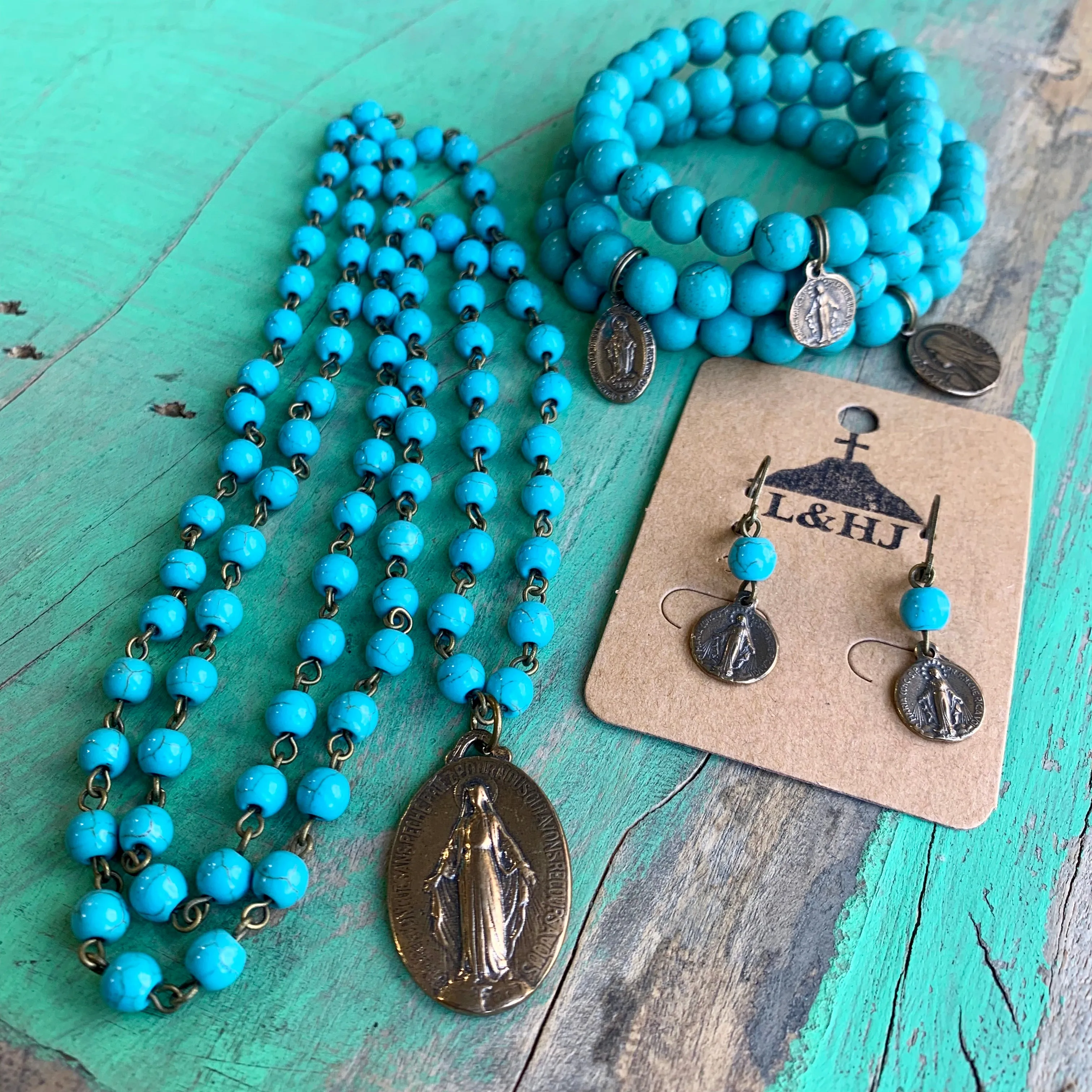 Miraculous Medal Turquoise Set