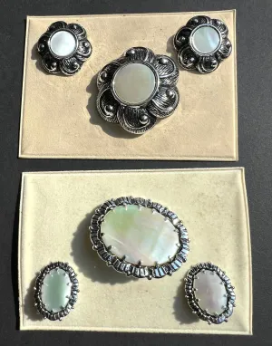 Mother of Pearl Vintage Brooch and Clip-On Earring Sets