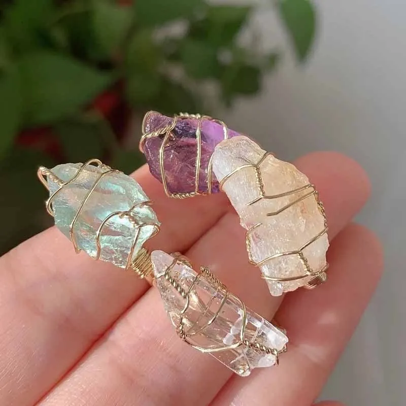 Natural Crystal Adjustable Rings