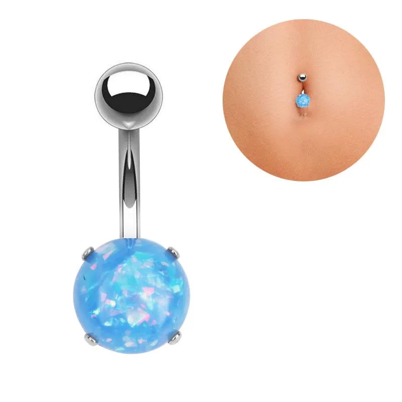 Navel Rings Crystal Belly Button Ring Bar Body Piercing Jewelry 16G Opal Navel Button Belly Rings