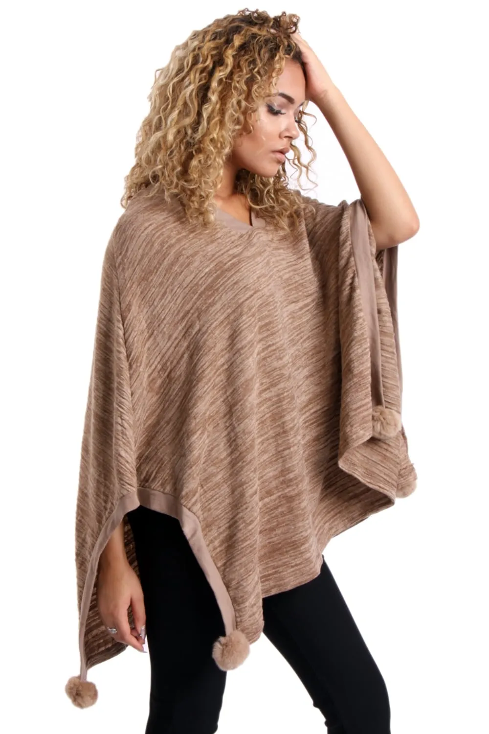 Oversized Pom Pom Poncho Top