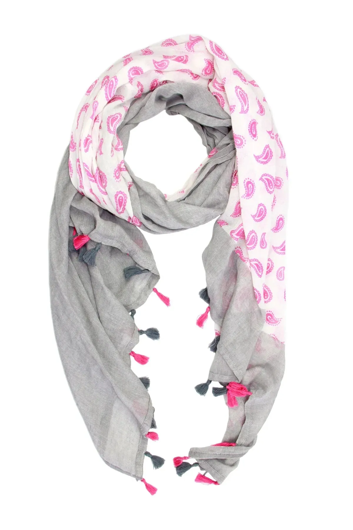 Paisley Pattern Print Scarf with Tassel Fringe