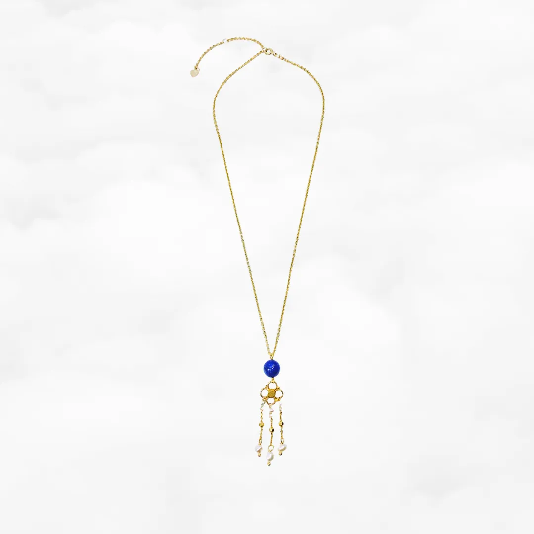 Pearl and Lapis Tassel Necklace