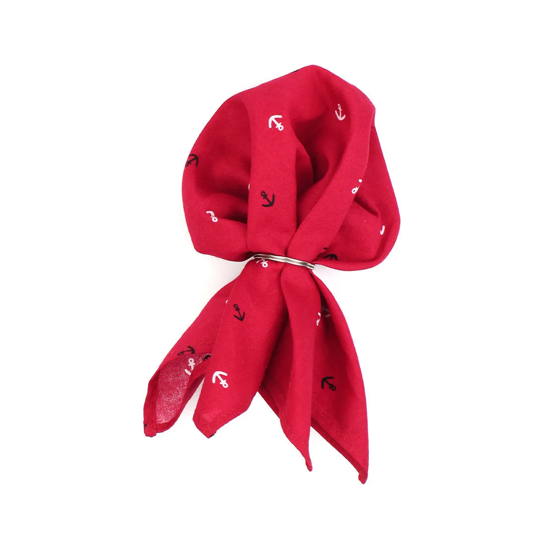 Peluche Anchor Print Red Open Bow Tie & Pocket Square Set for Men