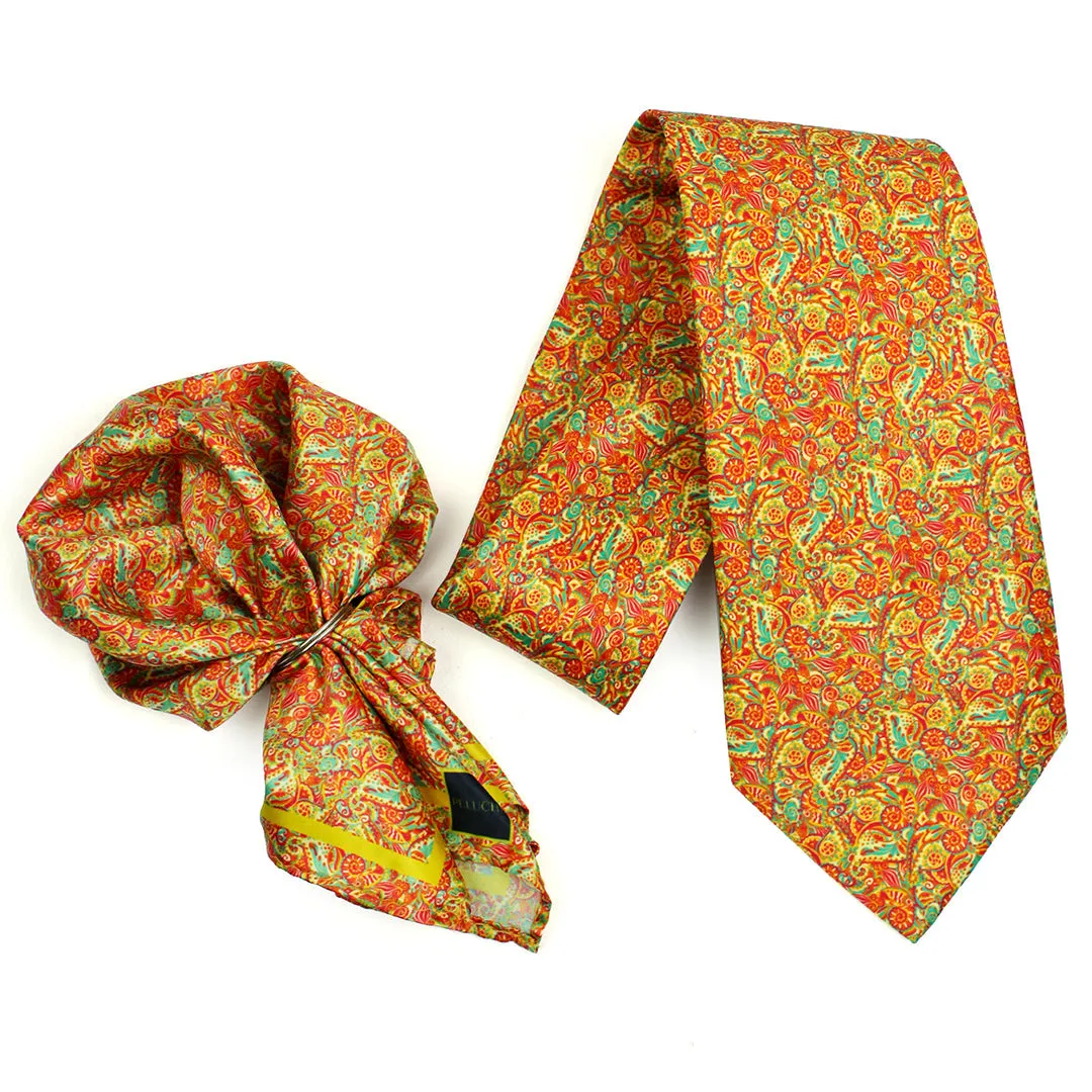 Peluche Aurora Fusion Multicolor Broad Neck Tie & Pocket Square Set for Men