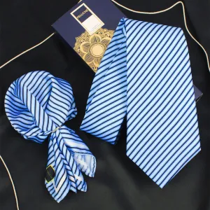 Peluche Coastal Cascade Blue Broad Neck Tie & Pocket Square Set for Men