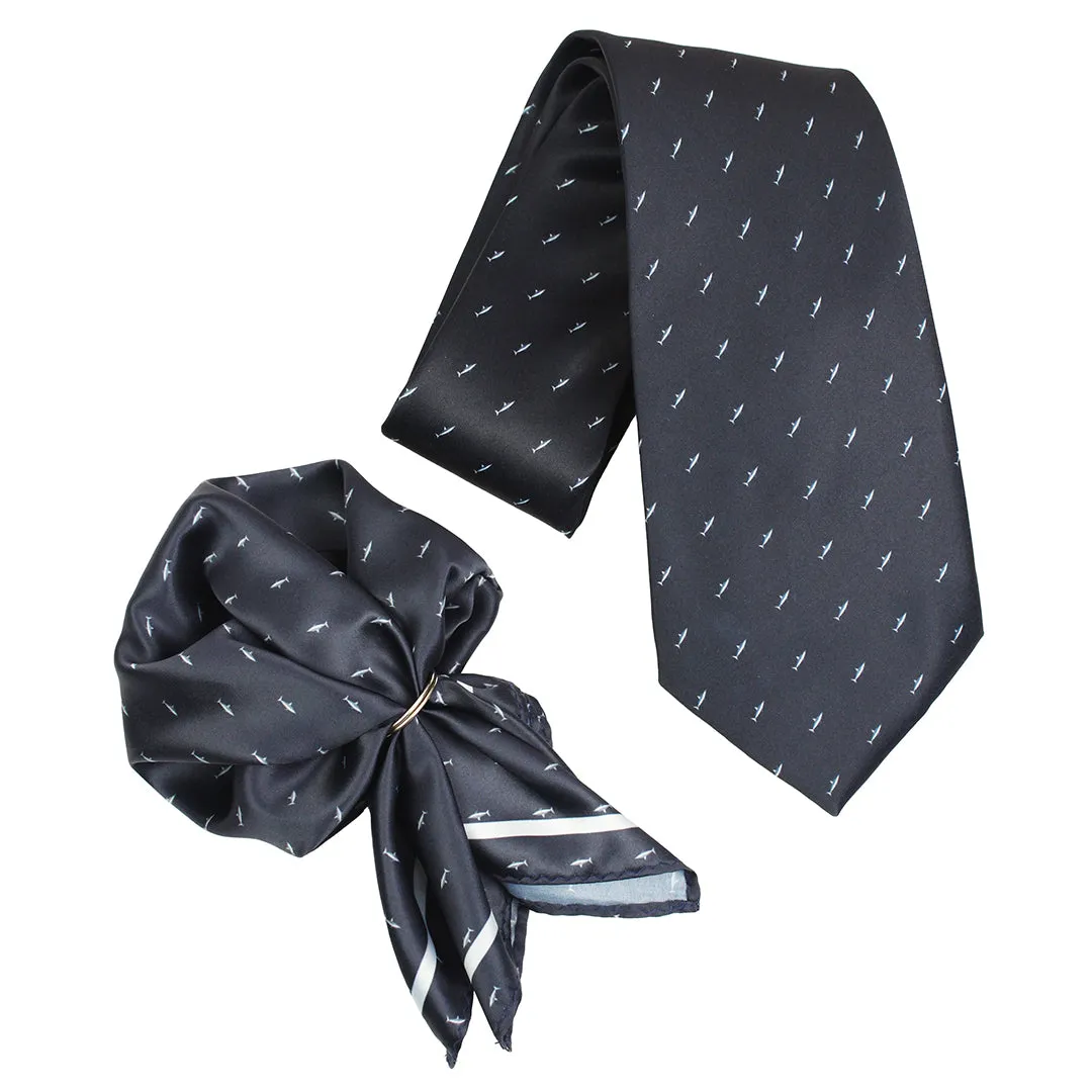 Peluche Deep Predator Navy Blue Broad Neck Tie & Pocket Square Set for Men