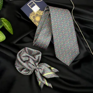 Peluche Garden Bloom Multicolor Broad Neck Tie & Pocket Square Set for Men