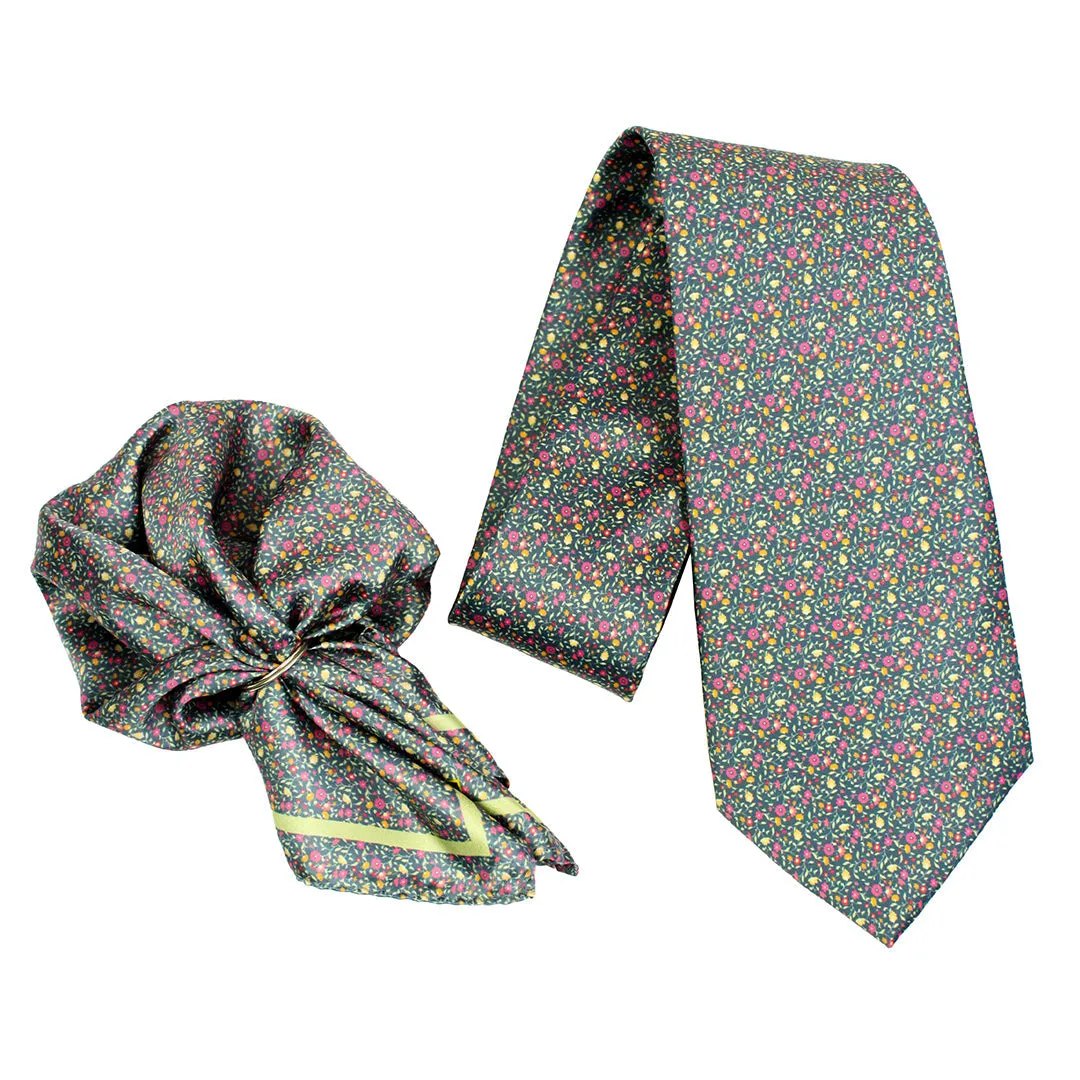 Peluche Garden Bloom Multicolor Broad Neck Tie & Pocket Square Set for Men