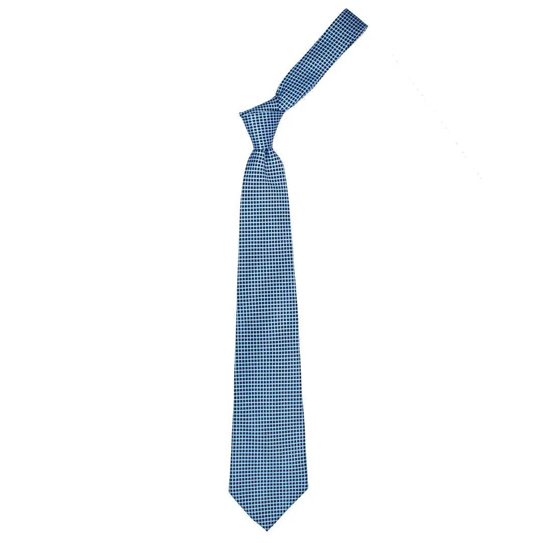 Peluche Micro Grid Blue Broad Neck Tie & Pocket Square Set for Men