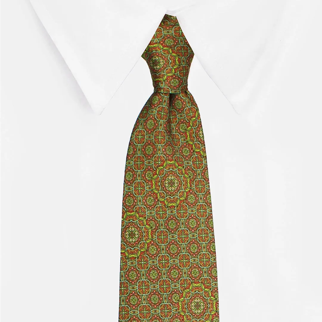 Peluche Spring Bloom Green Broad Neck Tie & Pocket Square Set for Men